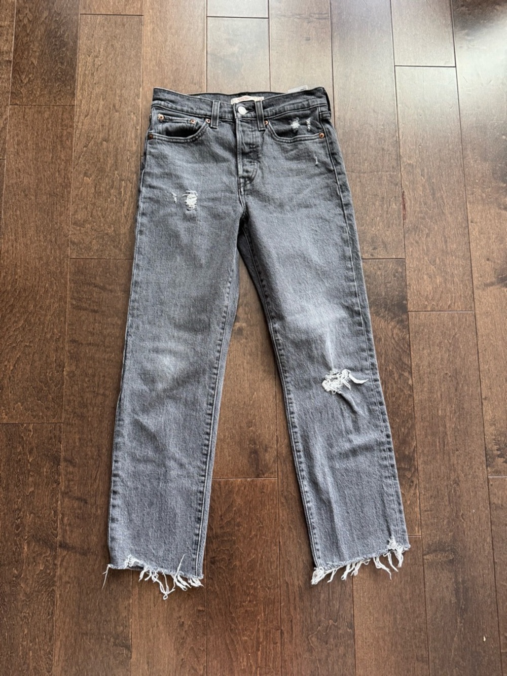 Levi's Gray Distressed Straight Leg Jeans